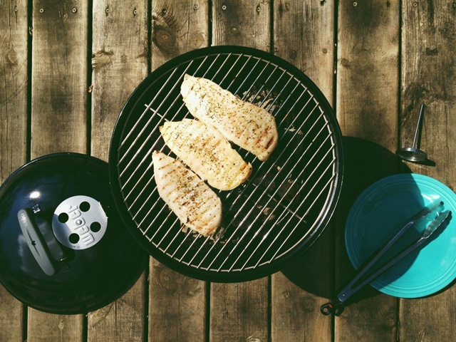 Photograph of chicken grilled on a Weber Smokey Joe Silver.